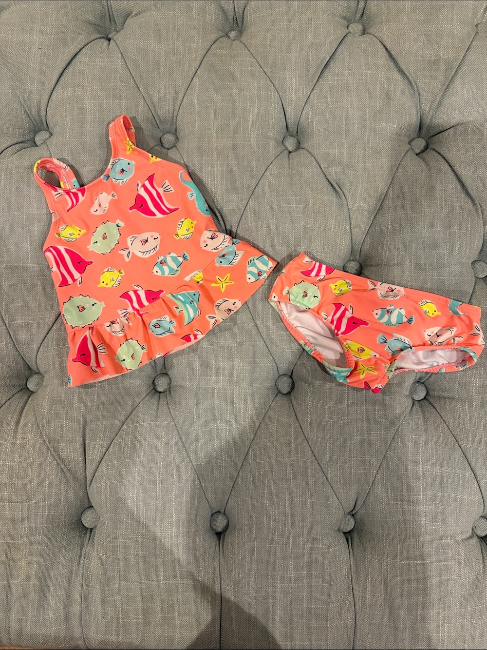 Carter's Coral Two-Piece Swim Set with Fish and Starfish Print